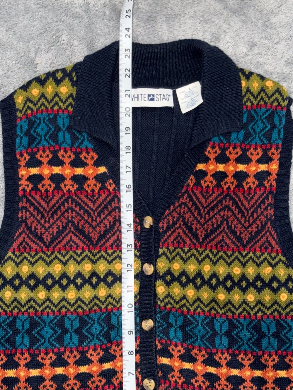 Vintage White Stag Navy Patterned Retro Knit Cotton Ramie Blend Sweater Vest - Picture 4 of 5